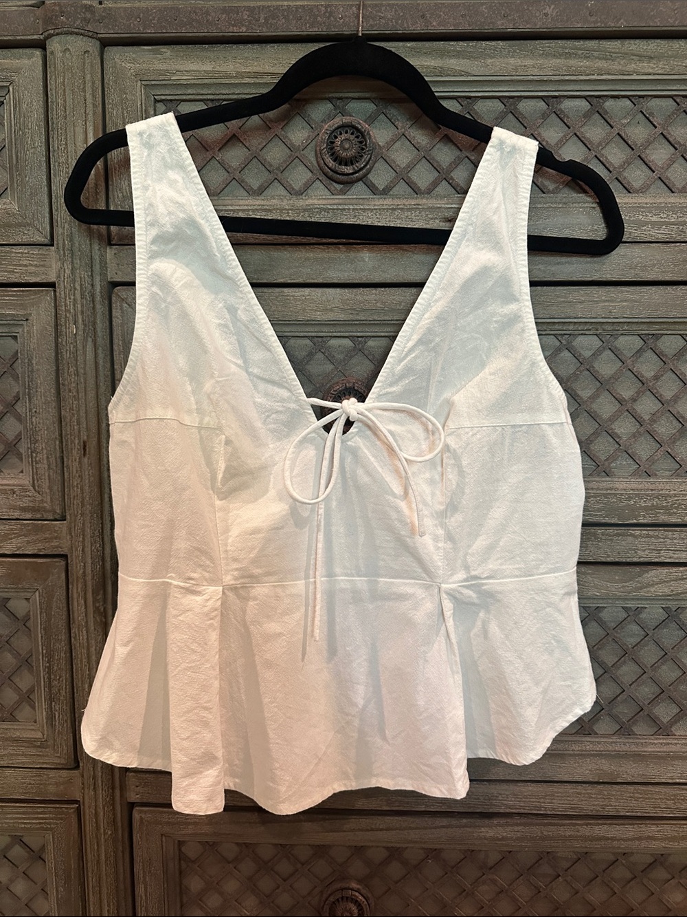 Free People Women’s White V-Neck Tie Front Peplum Top